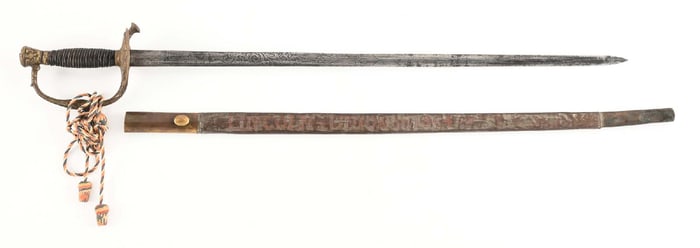 US M1872 STAFF OFFICER SWORD WITH DECORATED SCABBARD.