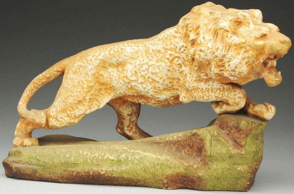 Amphora Ceramic Figural Lion.: 15" L. Amphora oval mark and crown mark on underside. (Mint).