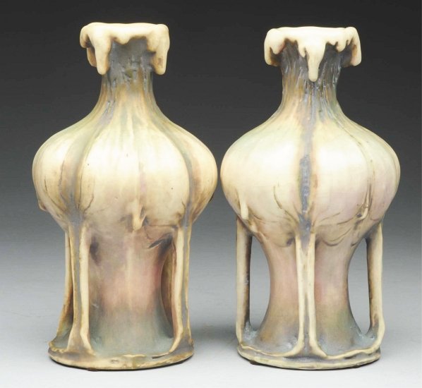 Pair of Amphora Ceramic Organic "EDDA" Vases.: Each: 7 - 1/2" T. Each with raised EDDA marks. (Mint).
