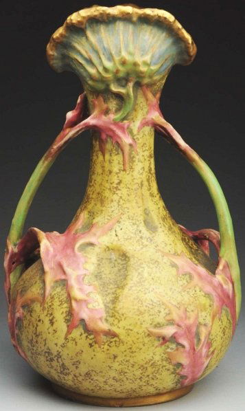 Amphora Ceramic Two-Handled Thistle Vase.: 15 - 1/2" T. Amphora oval and crown marks. (Mint).