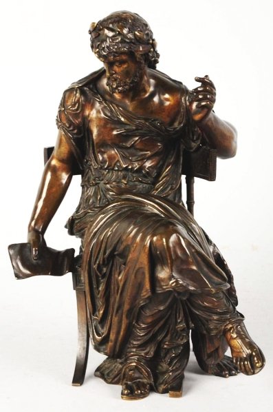Bronze Statue.: Statue of a Roman or Greek sitting in a chair. Highly detailed. Condition (Excellent). Size 12 - 1/4" T.
