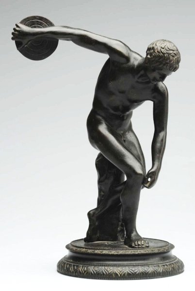 Metal Discus Thrower Statuette.: Unsigned. Condition (Excellent). Size 8 - 1/2" T.