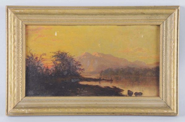 Unsigned Hudson River School Landscape.: Circa 1860. Oil on canvas. Size 10 - 5/8" x 5 - 5/8".