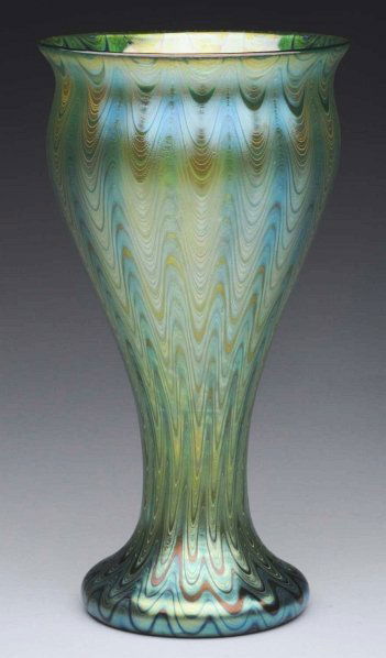 Loetz Light Green Vase with Wavy Pattern.: Stunning color and beautiful design. Condition (Near Mint). Size 9 - 3/4" T.