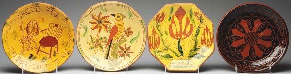 Set of 4 Lester Breininger Plates.: Largest: 10 - 1/4" Dia. All with miscellaneous decorations and in original condition. (Good).