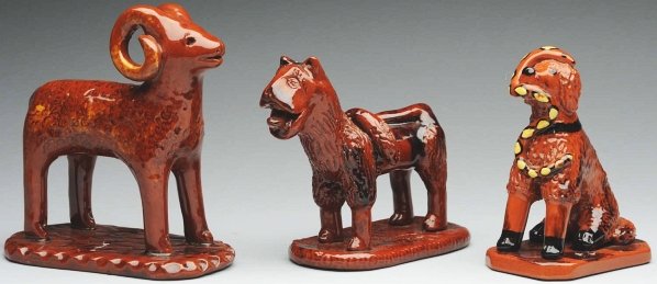 Lot of 3: Lester Breininger Animal Figurals.: Largest: 5 - 3/4" T. All attached to incised bases and appear to be in original condition. (Very Good).