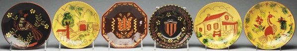 Lot of 6: Lester Breininger Decorated Plates.: Largest: 7 - 1/4" Dia. Various sizes. (Very Good - Excellent).