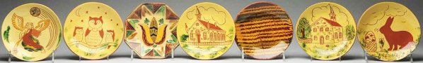 Lot of 7: Lester Breininger Redware Plates.: Each: 7" Dia. (Excellent).