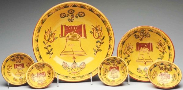 Lot of 6: Lester Breininger Bowls.: Largest: 11 - 3/4" Dia. Various sizes and decorations. (Excellent).