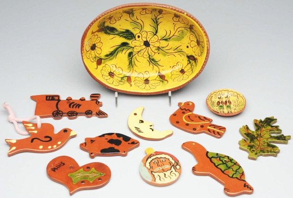Lot of Small Assorted Lester Breininger Articles.: Largest: 7" L. Includes ornaments and miniature plates. (Excellent).