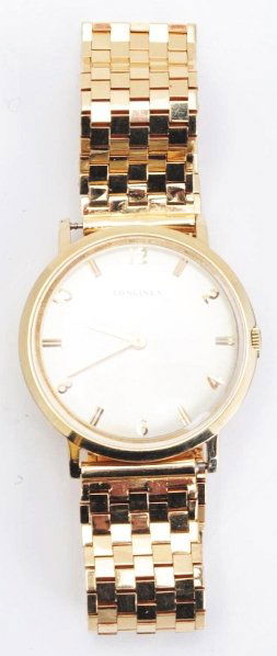 Longines Wrist Watch.: Circa 1970s. 14K gold watch and bracelet. 17 jewels. Case: 7372112. Inscription, "Franklin National Bank 1969-1973 Henry Anderson". CORRECTION: The title has been updated to more accurately reflect th