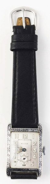 Bulova Wrist Watch.: Circa 1927. 14K white gold. Case no. 3005228. CW case movement 326385. Condition: 7.