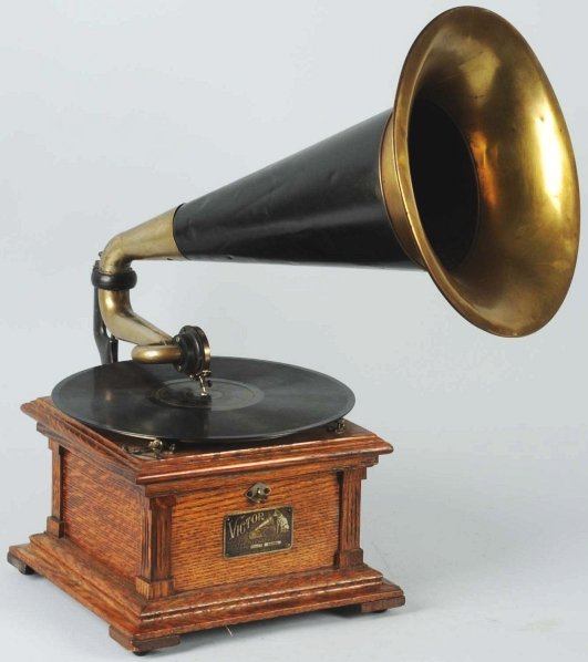 Victor Victrola Player.: Horn is present and piece has a wear spot on side. Condition (Excellent). Size 11 - 3/4" x 11 - 3/4".