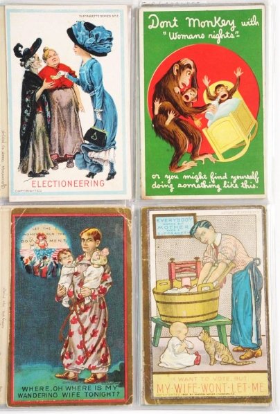 Lot of 24: Golliwog, Titanic, & Other Postcards.: Includes one Pickaninnie puzzle card, two Titanic, Salt River, Civil War Cover non-postcard, Suffrage, five silver background golliwogs, and eight Upton Tuck golliwogs. Two are in fair condition. Cond