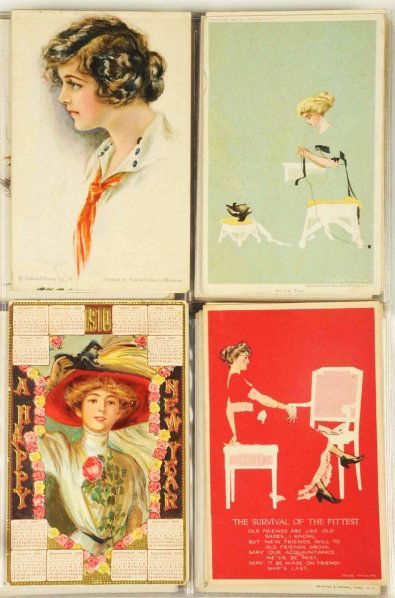 Lot of 88: Lady Postcards.: Includes artist signed C. Coles Phillips, Fisher, Nerman, and Colombo. Also includes Art Deco and linen pin-ups. Condition (Near Mint).