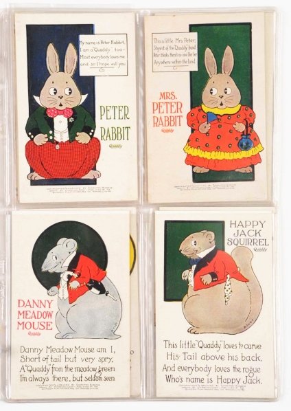 Lot of 14: Harrison Cady Quaddies Postcards.: Set of ten Thornton Burgess and two Jewish die-cuts. One is in good condition. Condition (Near Mint).