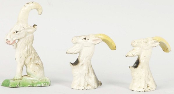 Lot of 3: Cast Iron Goat Figural Bottle Openers.: Includes one goat and two billy goats. Condition (Excellent). Size Largest: 4 - 3/8" T.
