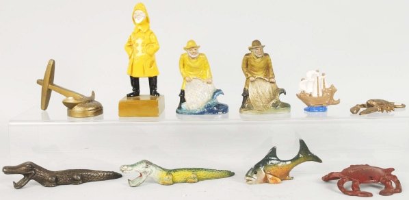 Lot of 10: Assorted Figural Bottle Openers.: Cast iron, aluminum, and brass. Condition (Good). Size Largest: 6 - 1/4" T.