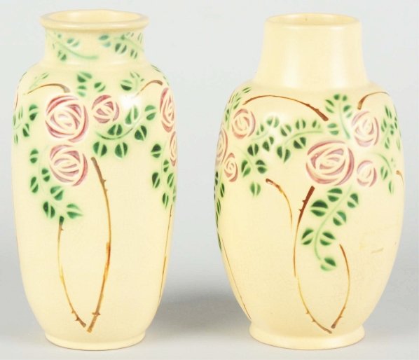 Lot of 2: Velmoss Scroll Pieces.: Repair done to base of broader vase and one repair to rim of other vase. Condition (Fair). Size Each: 8" T.