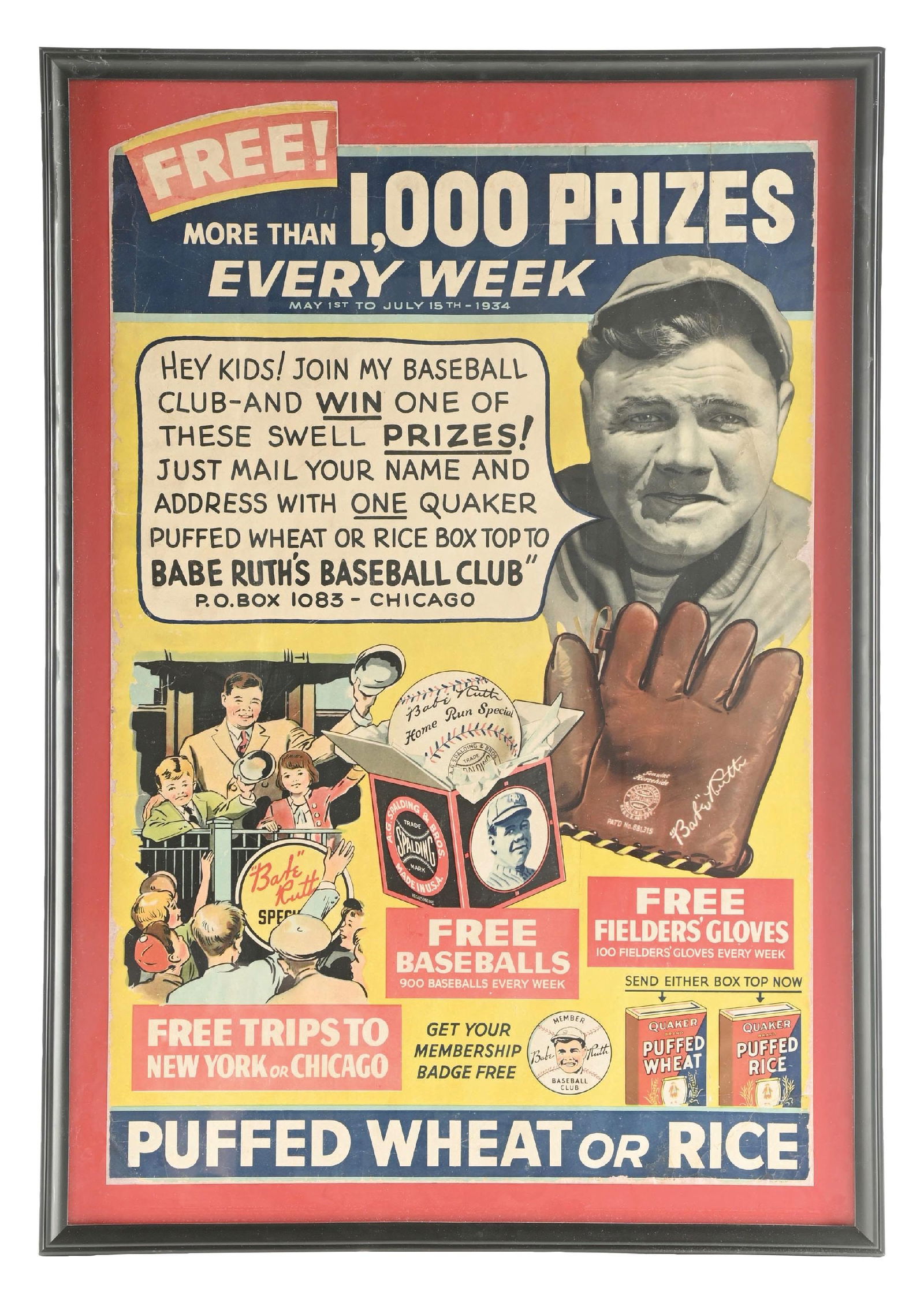 BABE RUTH BASEBALL CLUB QUAKER OATS POSTER (1 of 2)