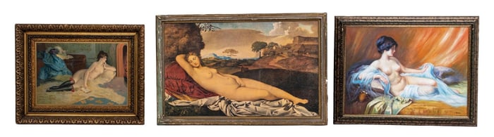 COLLECTION OF 3 BARE-BREASTED WOMEN FRAMED PRINTS & PAINTING