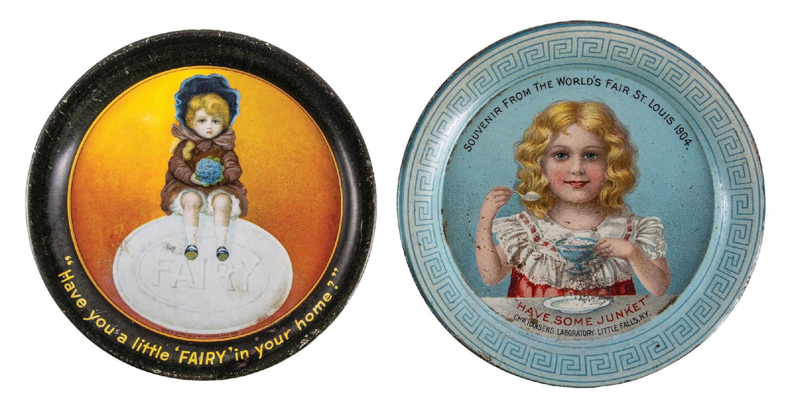 PAIR OF WORLD'S FAIR & FAIRY SOAP LITHOGRAPHED TIN TIP TRAYS (1 of 2)