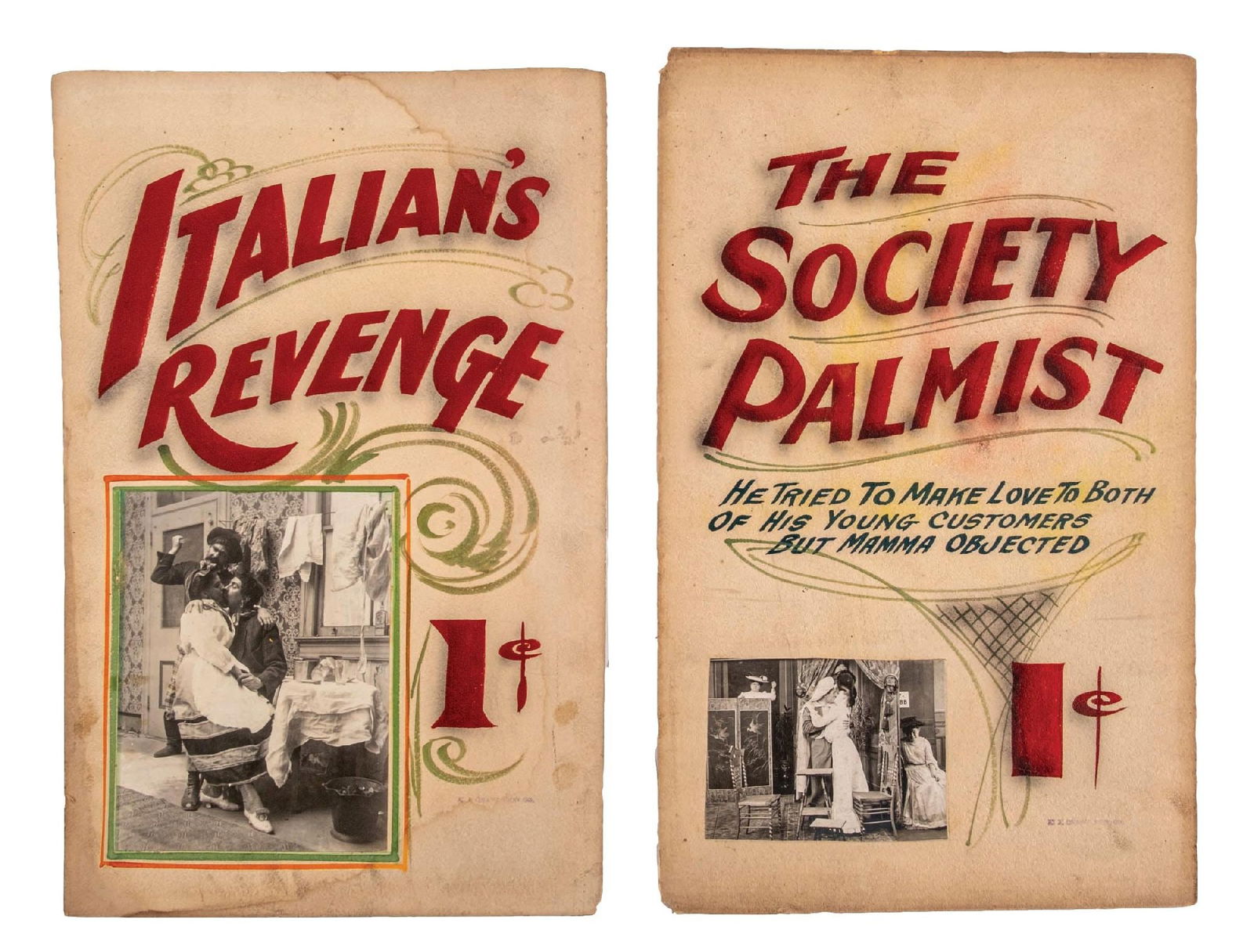 PAIR OF CARD STOCK ORIGINAL MARQUEES FOR STEREO VIEW PENNY ARCADE MACHINES. (1 of 2)