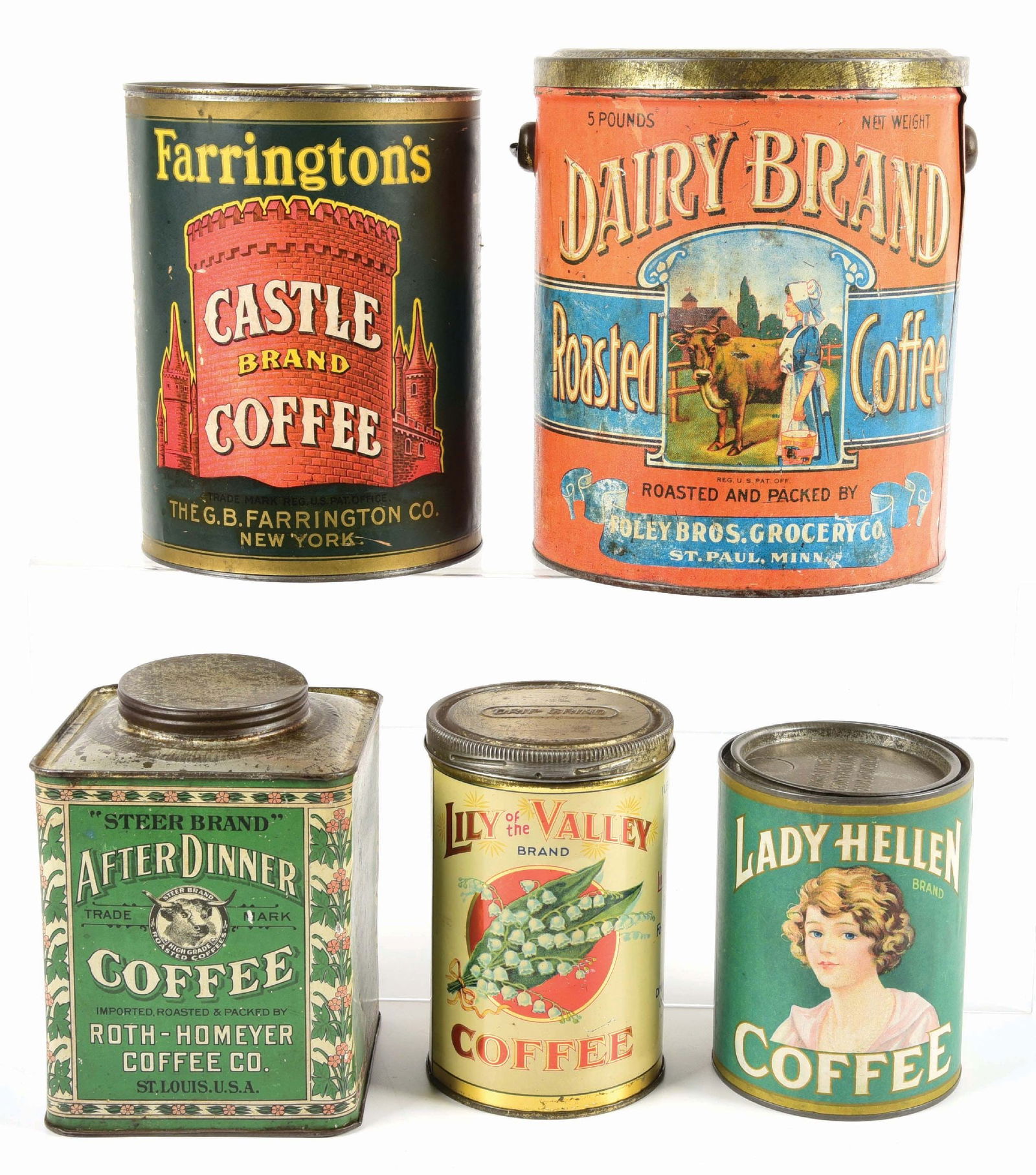 LOT OF 5: EARLY COFFEE TINS (1 of 4)