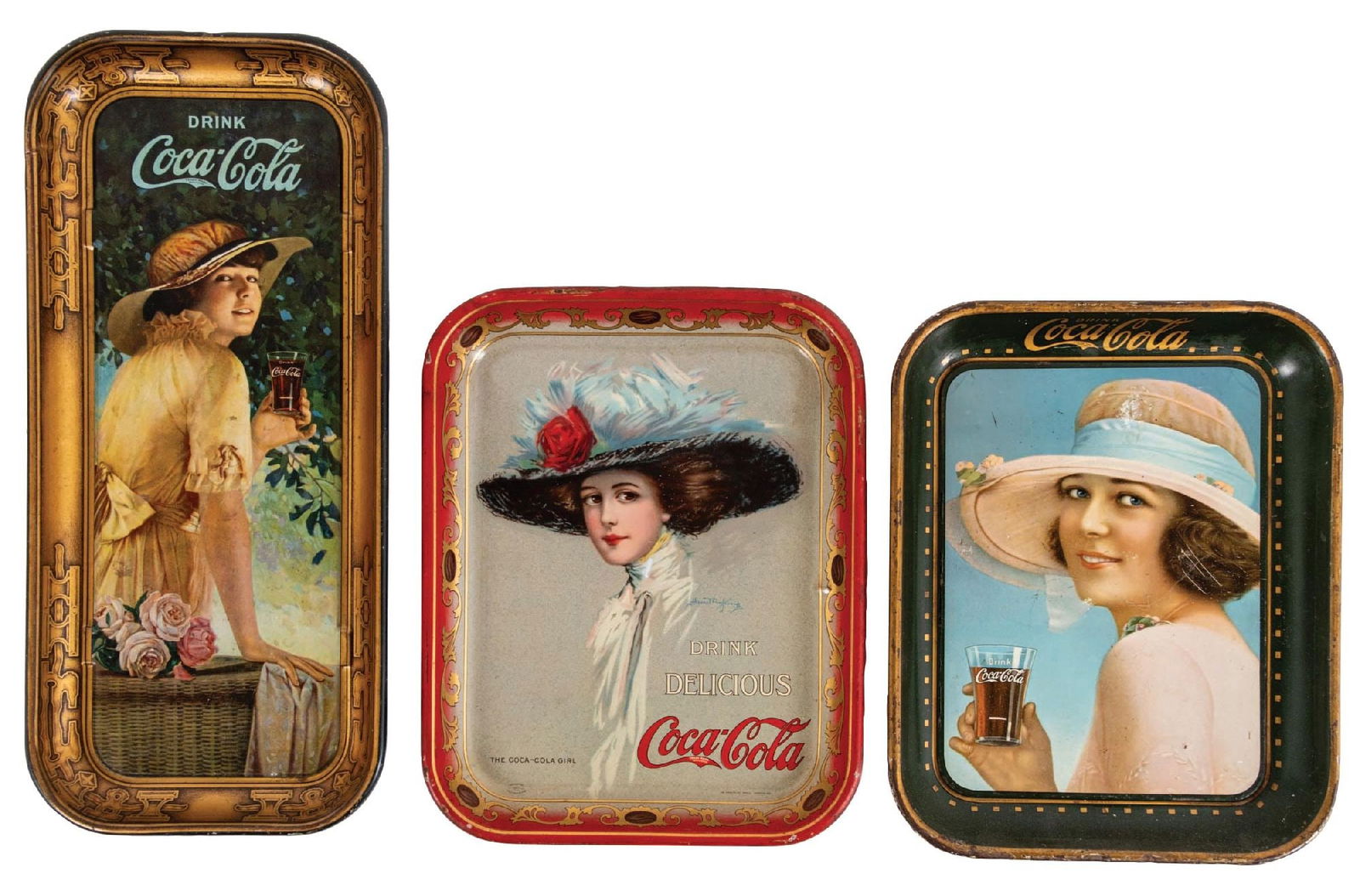 COLLECTION OF 3 COCA-COLA SERVING EARLY LITHOGRAPHED TIN SERVING TRAYS (1 of 2)