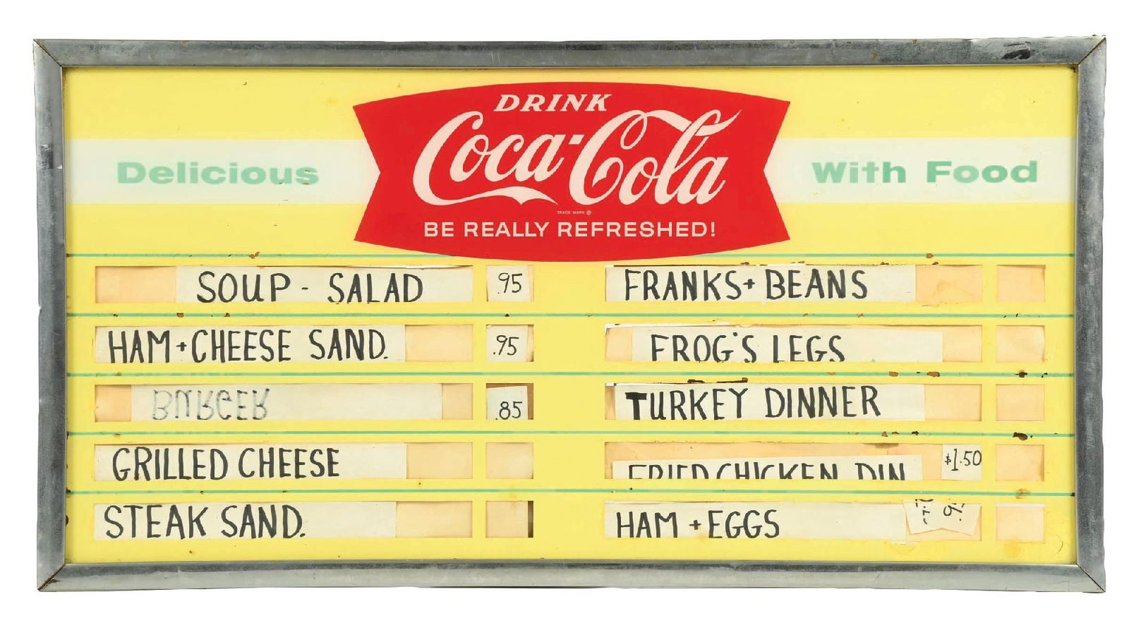 FRAMED COCA-COLA MENU BOARD W/ FISHTAIL LOGO (1 of 3)