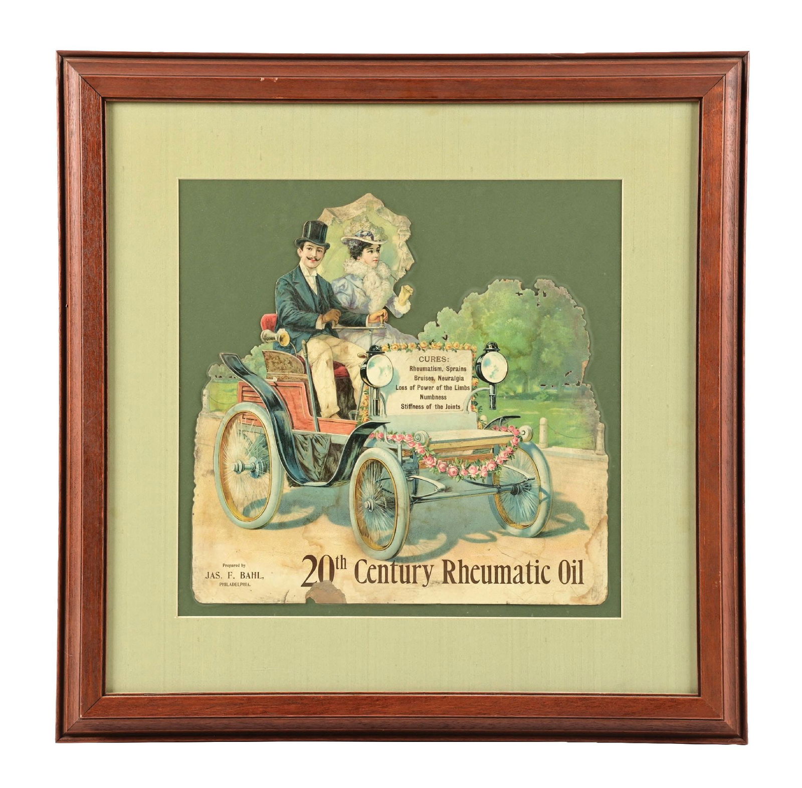 20TH CENTURY RHEUMATIC OIL SIGN W/ MOTOR CAR GRAPHIC. (1 of 3)