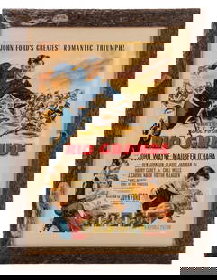 1960 "RIO GRANDE" 1 SHEET MOVIE POSTER: 1950 American romantic Western film directed by John Ford and starring John Wayne and Maureen O'Hara. 1 sheet mounted on linen and placed in a contemporary period frame with matted edges. Left side ed
