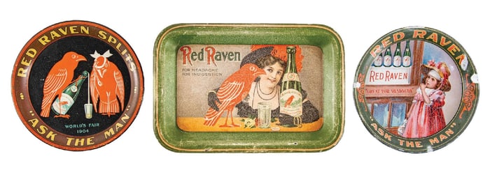 COLLECTION OF 3 RED RAVEN TIP TRAYS