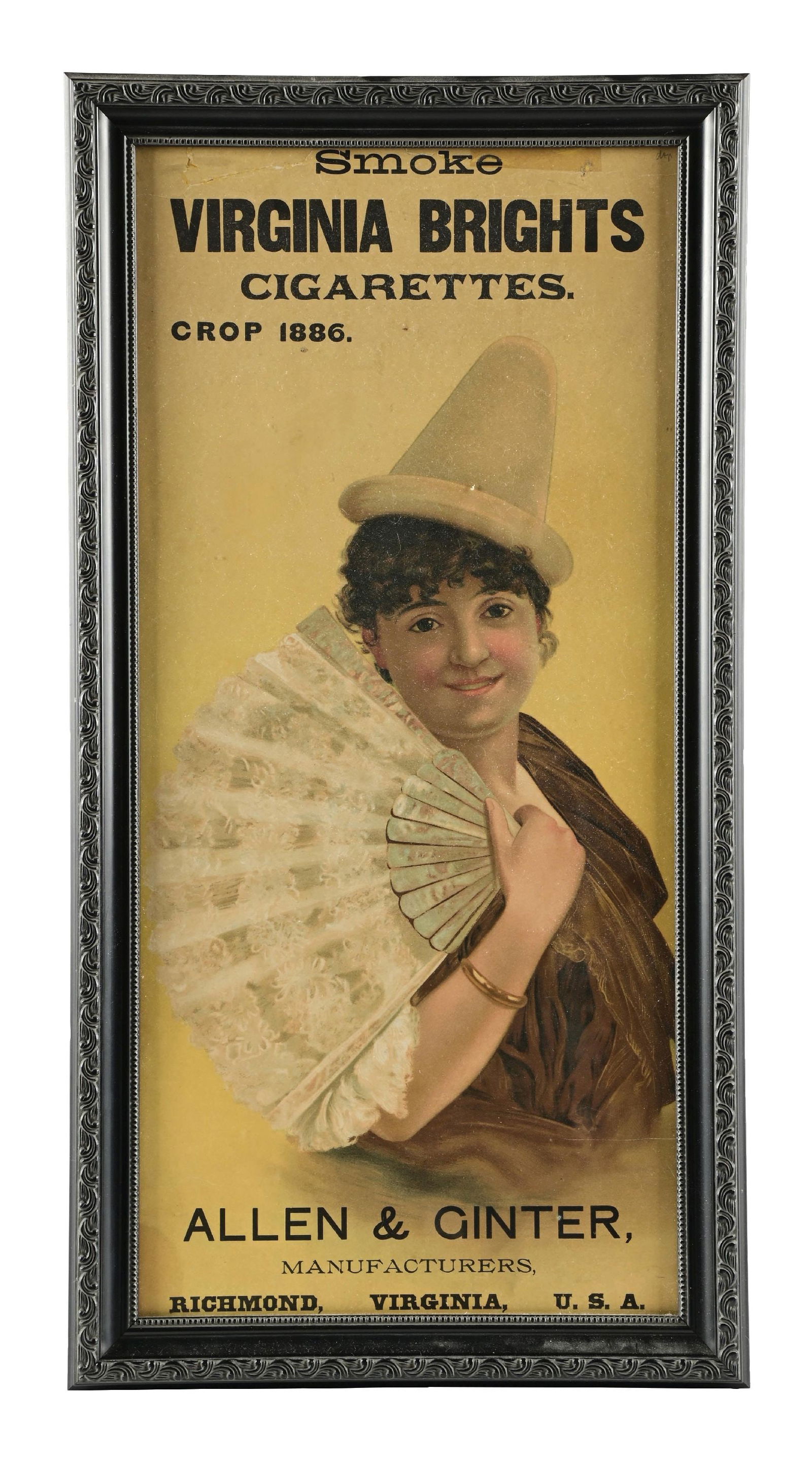 VIRGINIA BRIGHTS CIGARETTES SIGN W/ WOMAN GRAPHIC (1 of 2)