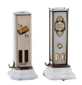 PAIR OF PORCELAIN MATCH VENDING MACHINES