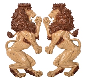 PAIR OF CAST ALUMINUM LIONS OUT OF A CAROUSEL RIDE