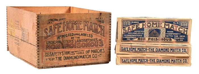 SAFE HOME MATCHES BOXES IN WOODEN CRATE