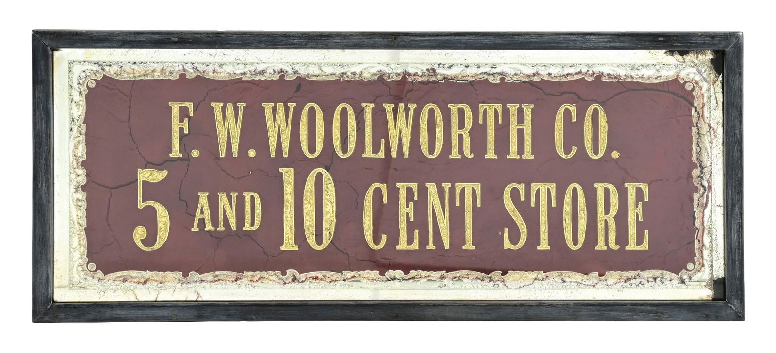 F. W. WOOLWORTH CO. 5 AND 10¢ STORE REVERSE GLASS FRAMED SIGN (1 of 2)