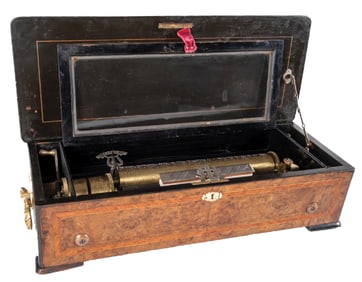 SWISS CYLINDER MUSIC BOX PLAYING 6 TUNES ON 13" CYLINDER