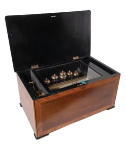 13" CYLINDER SWISS MUSIC BOX W/ BELLS