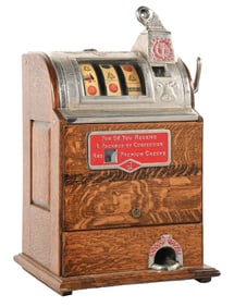 5¢ O.D. JENNINGS WOOD FRONT SLOT W/ CHECK INDICATOR