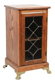 CONTEMPORARY OAK SLOT MACHINE STAND W/ STAINED GLASS DOOR