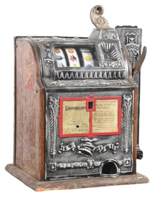 5¢ MILLS NOVELTY CO. COUNTER OK GOOSENECK SLOT MACHINE W/ SIDE VENDER