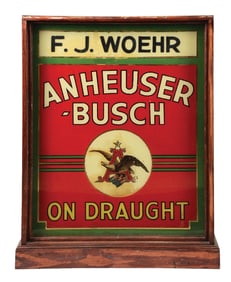 ANHEUSER-BUSCH ON DRAUGHT REVERSE GLASS SIGN