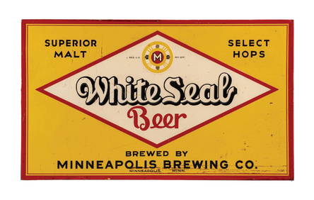 WHITE SEAL BEER SELF FRAMED EMBOSSED TIN SIGN W/ ORIGINAL WOOD BACKING (1 of 2)