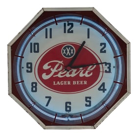 PEARL LAGER BEER NEON CLOCK