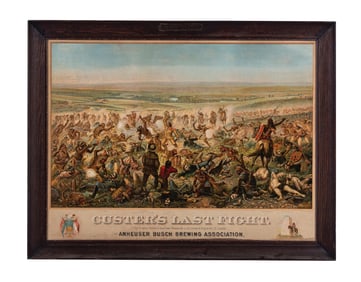 ANHEUSER BUSCH LITHOGRAPHED PAPER W/ "CUSTER'S LAST FIGHT" GRAPHIC
