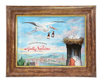 ANHEISER-BUSCH'S MALT-NUTRINE SIGN W/ STORK GRAPHIC.