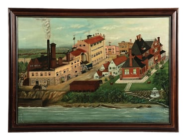 GLUEK'S BREWERY FRAMED OIL PAINTING