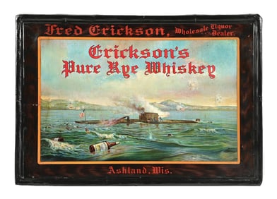 ERICKSON'S PURE AGE WHISKEY SIGN W/ GUN BOAT GRAPHIC